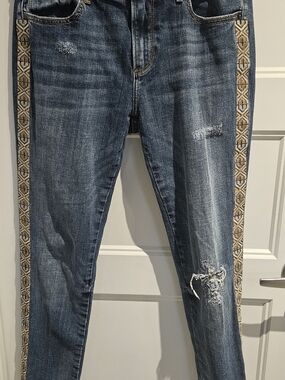 DRIFTWOOD Blue Skinny Jeans with Embroidered Tan Side Trim